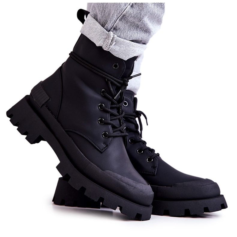 Bottes Chaudes En Cuir Attachées Noir Racquell le noir
