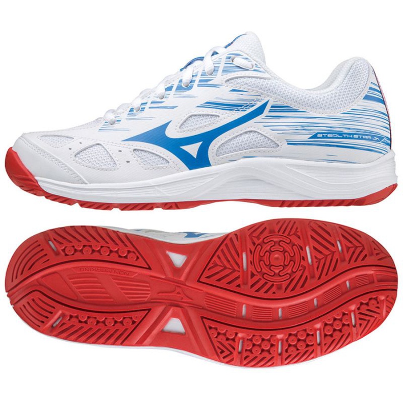Chaussures de handball Mizuno Stealth Star Jr.X1GC210725 blanche bleu Chaussures de handball Mizuno Stealth Star Jr.X1GC210725 blanche bleu