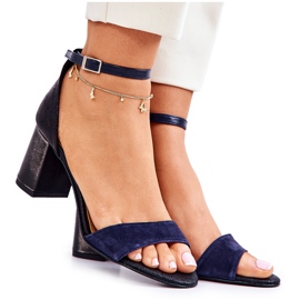 PA2 Sandales En Cuir On A Bar Noir Et Bleu Marine Lorene