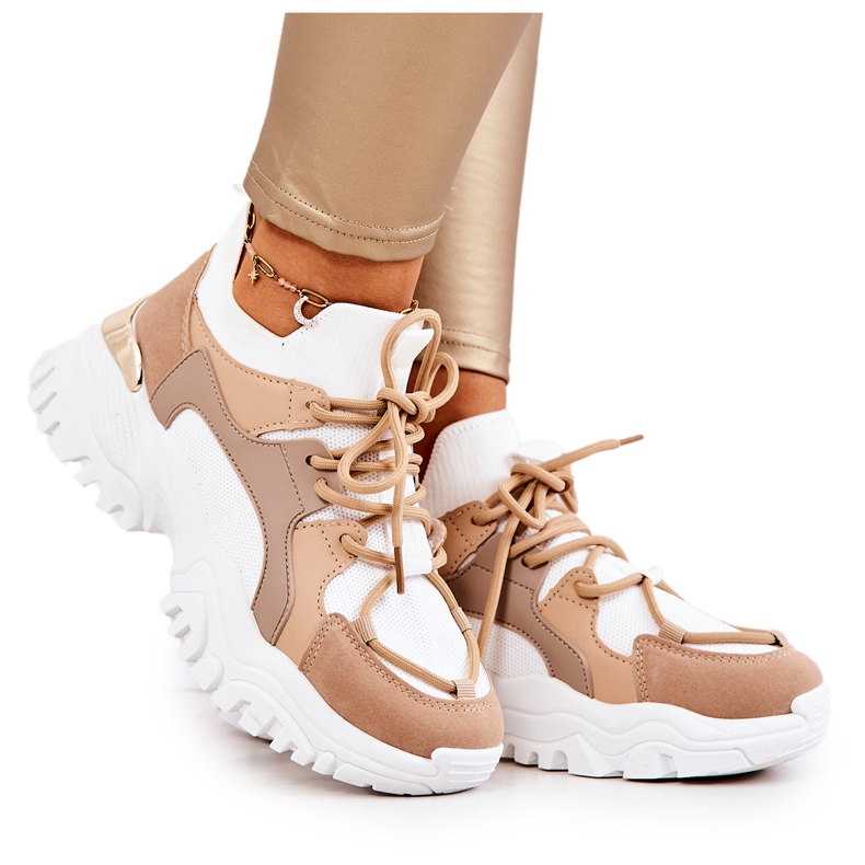 FS2 Chaussures de Sport Baskets Chaussettes Beige et Blanc Colleen blanche