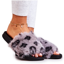 PM1 Chaussons Avec Fourrure Caoutchouc Léopard Gris Noelle