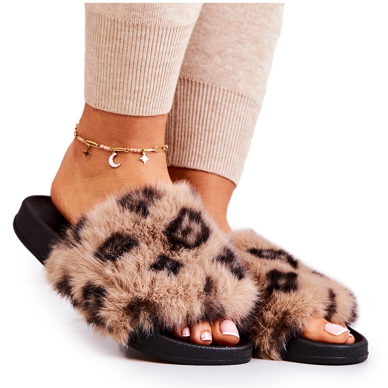 PM1 Chaussons Avec Fourrure Caoutchouc Léopard Marron Noelle beige brun