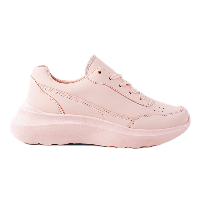 Ideal Shoes Baskets confortables en cuir écologique rose