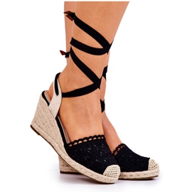 FC2 Espadrilles Sur Compensées Ajourées Noires Lettica le noir