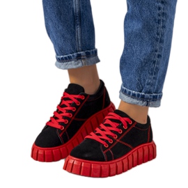 Baskets noires à semelles épaisses Liane rouge