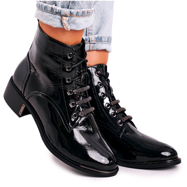 D&A Bottes Chaudes Classiques Femme Laquées Noir Réflexion le noir