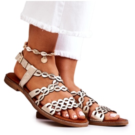 Lewski Shoes Sandales Cuir Ajourées Lewski 3022 Doré d'or