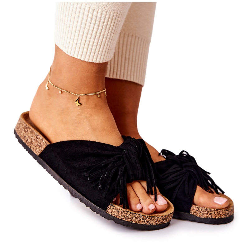 FW1 Tongs noires à semelle en liège Taryne le noir