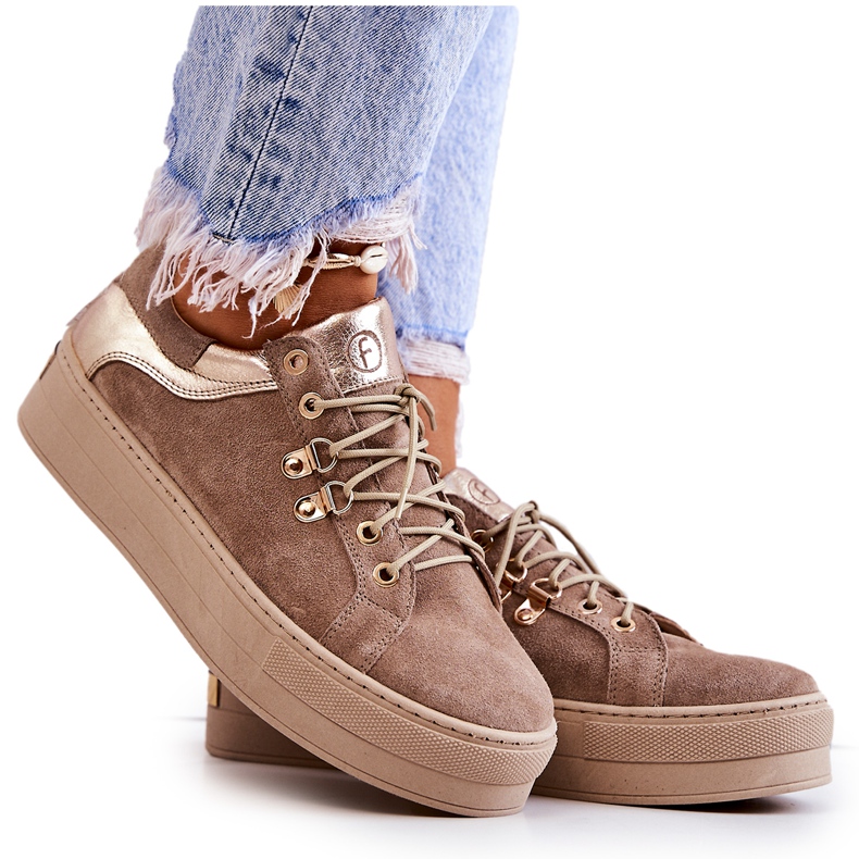 PF1 Chaussures De Sport En Cuir Sur Une Plateforme Mary Ann Beige