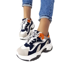 PA1 Baskets à semelles hautes bleu marine de Monica blanc orange gris