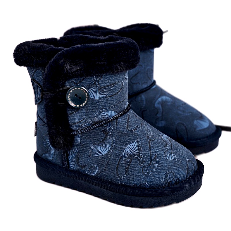Apawwa Bottes De Neige Enfant Fourrure Et Bouton Bleu Marine Kawai