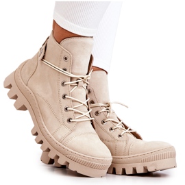 PK1 Bottes Marsha beiges trappeurs nouées