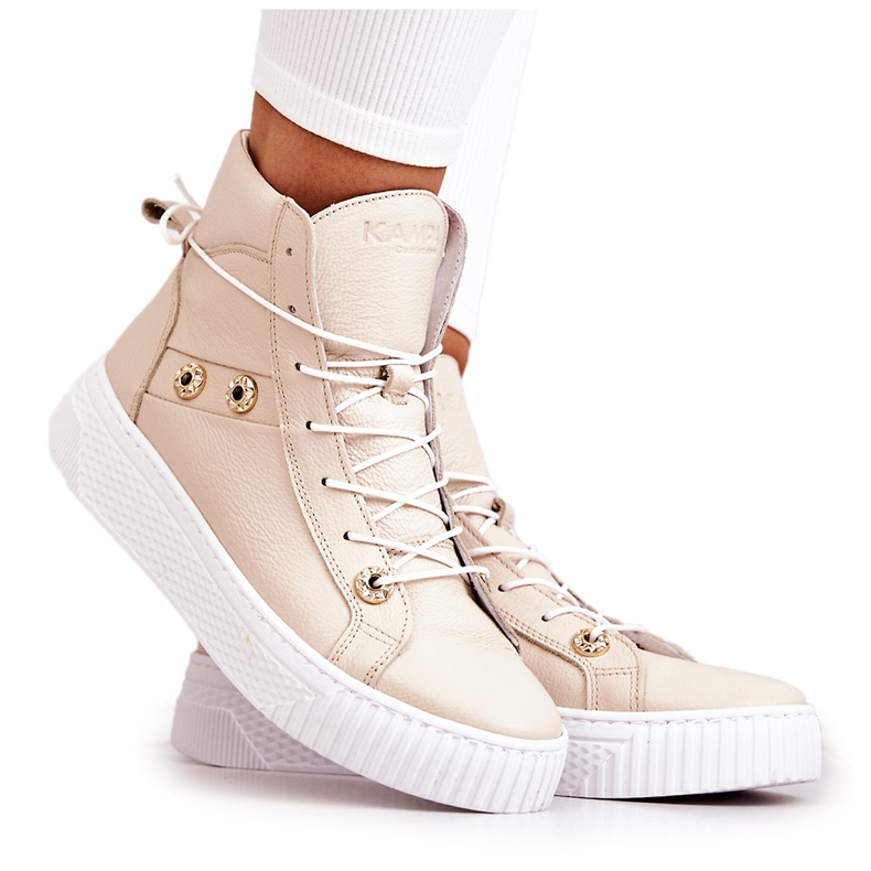 PK1 Baskets Bottines Cuir Beige Ashlee