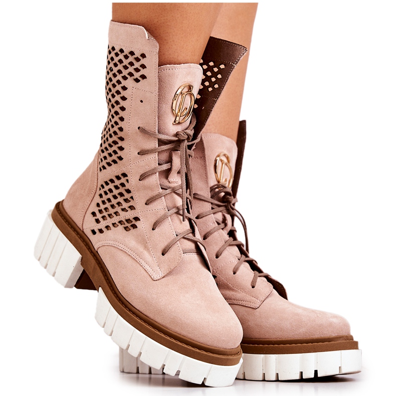 Bottes Hautes en Cuir Workers Nicole Rose 2706 beige