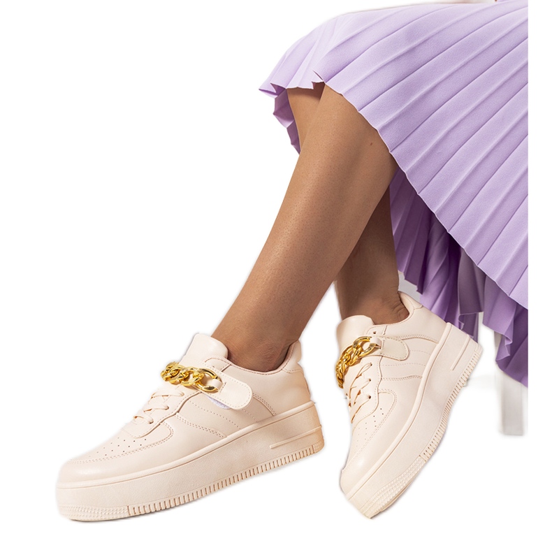 Baskets roses avec chaîne Memphis beige