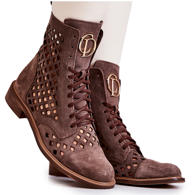 Bottes en cuir ajouré Nicole Marron 2695 brun