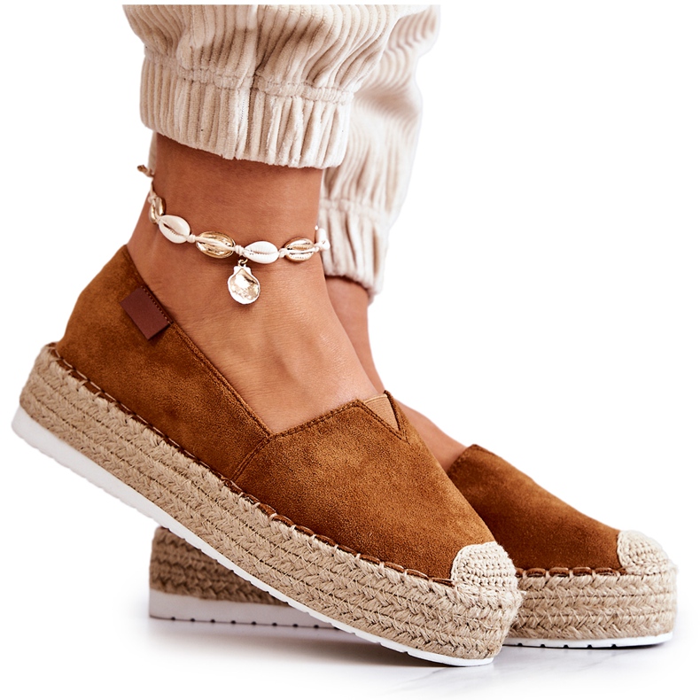 FB2 Espadrilles à enfiler en daim camel Lesley brun