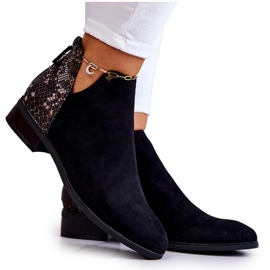 Vinceza Bottines noires en daim avec peau de serpent Stephanie