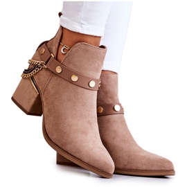PS1 Bottes Femme Daim Avec Chaînes Beige Foncé Tracy