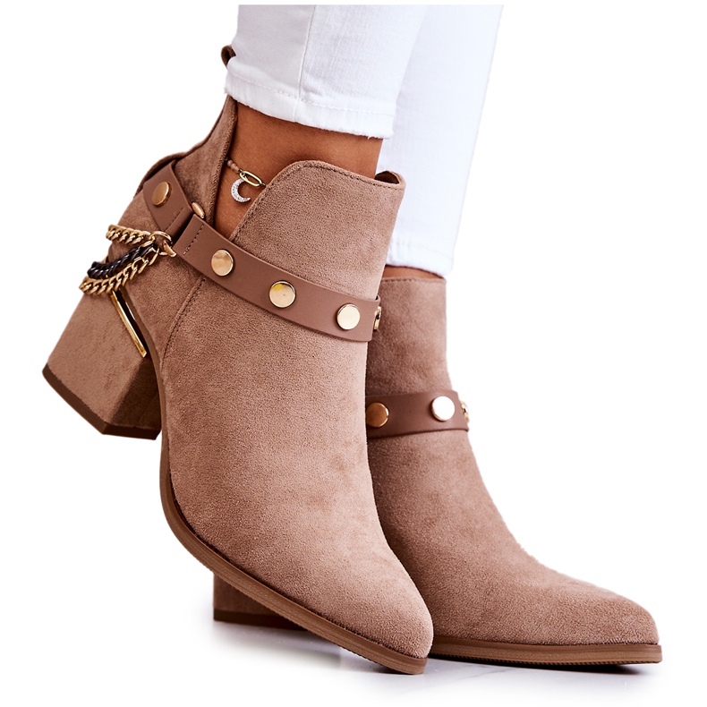 PS1 Bottes Femme Daim Avec Chaînes Beige Foncé Tracy