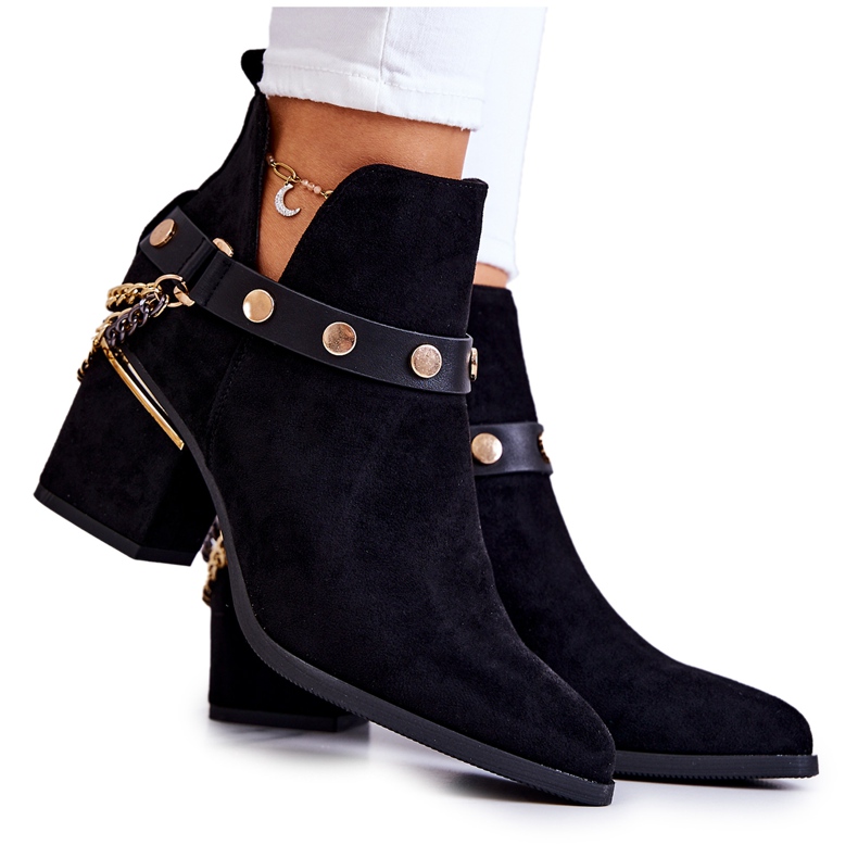 PS1 Bottes Femme Daim Avec Chaînes Noir Tracy le noir