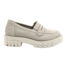 Mocassins en cuir féminin Caprice 24755-28 217 Gray gris