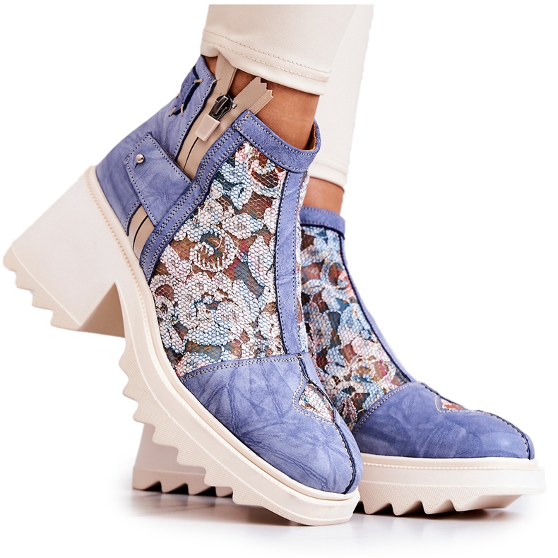 Bottes en cuir sur un poteau massif Maciejka Bleu 05325-06