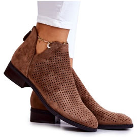 Vinceza Bottines en daim ajourées marron Shirley brun