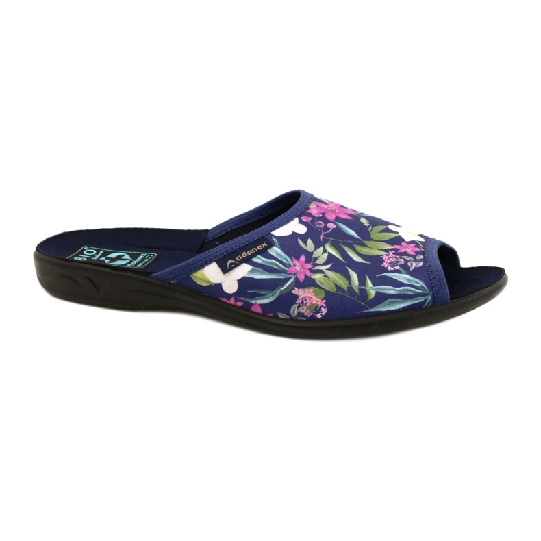 Chaussons femme à fleurs Adanex Sara SAK1 27272 bleu marin bleu rose vert