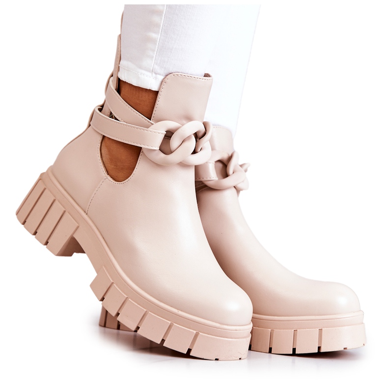 FB2 Bottines En Cuir Avec Une Coupe Beige Karen FB2 Bottines En Cuir Avec Une Coupe Beige Karen