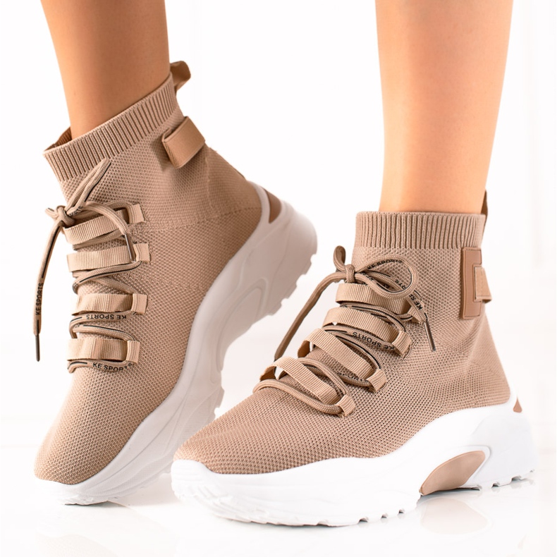 TRENDI Baskets à enfiler avec une chaussette beige brun