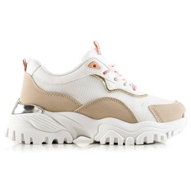 TRENDI Baskets mode beige blanche TRENDI Baskets mode beige blanche