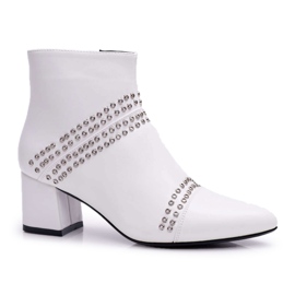 SEA Bottines Femme À Talons En Spitz Avec Rivets Blanc Primma
