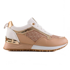 TRENDI Baskets nouées élégantes beige blanc brun doré