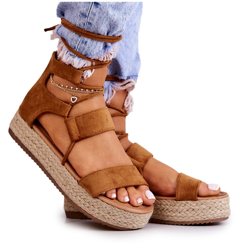FB2 Espadrilles pour femmes sur la plate-forme attachées avec Camel Fuerta brun