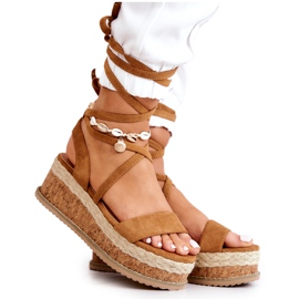 FB2 Espadrilles Daim Sur Sandales Compensées Camel Shanna brun