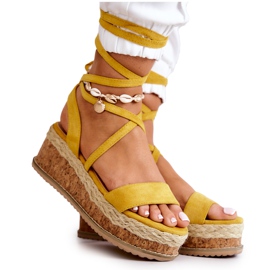 FB2 Espadrilles En Daim Sur Sandales Compensées Shanna Jaune