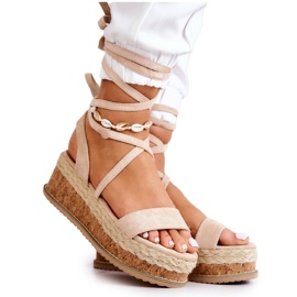 FB2 Sandales Espadrilles Compensées Daim Shanny Beige