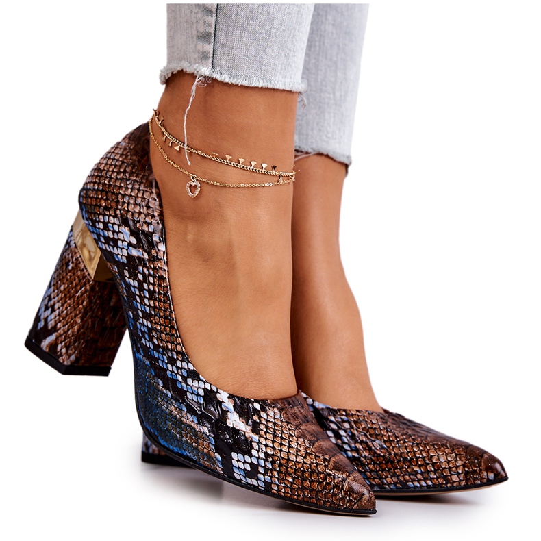 Lewski Shoes Escarpins Cuir Lewski Snake 3117 Marron-Bleu brun