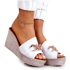 Lewski Shoes Chaussons compensés en cuir Lewski 3062 Blanc