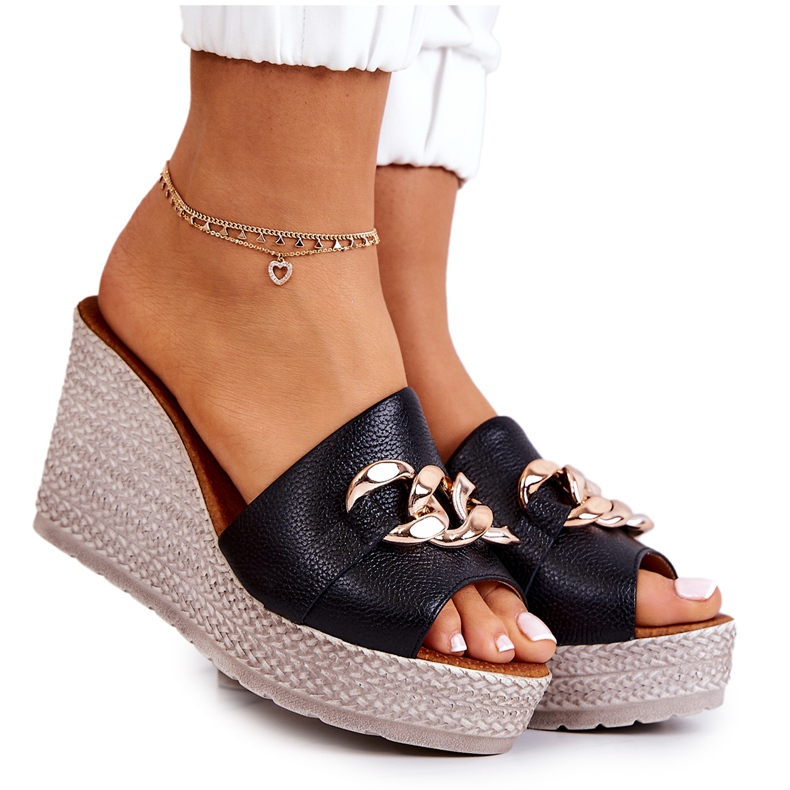 Lewski Shoes Chaussons compensés en cuir Lewski 3062 Noir le noir Lewski Shoes Chaussons compensés en cuir Lewski 3062 Noir le noir