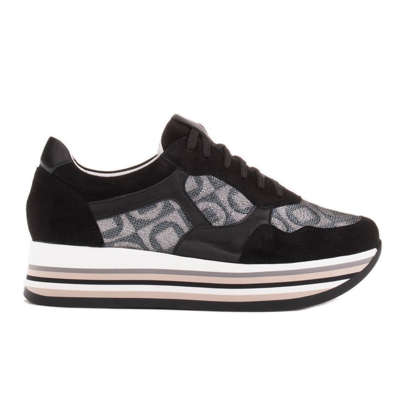 Marco Shoes Baskets à semelle épaisse en daim naturel 2228P-1286-041-001-1 le noir gris