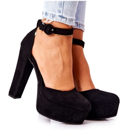 SEA Escarpins Femme à Talon Plateforme En Daim Noir Netel