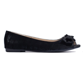 Goodin Ballerines à bout ouvert avec nœud le noir Goodin Ballerines à bout ouvert avec nœud le noir