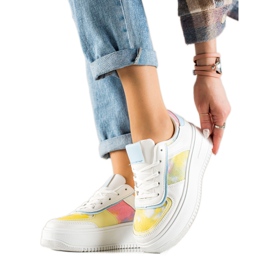 TRENDI Baskets Blanches Sur Une Large Plateforme multicolore