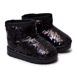 FR1 Bottes De Neige Chaudes Enfant Avec Paillettes Éclat Noir