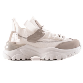 TRENDI Baskets mode à lacets beige blanc