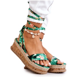 FB2 Sandales Espadrilles Sur Compensées Vert Roxanne Fleurs multicolore