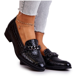 Vinceza Chaussures laquées à motif serpentine Noir Yasmin le noir