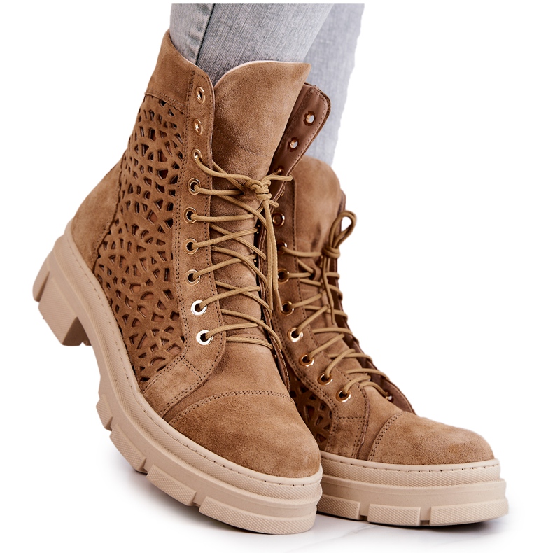FILIPCZYK Bottines Ajourées Daim Camel Aileen brun